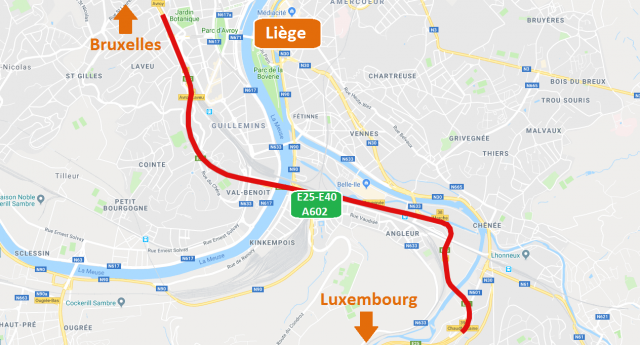 Six nuits de fermeture nocturne sur la liaison E25-E40/A602 à Liège pour entretien
